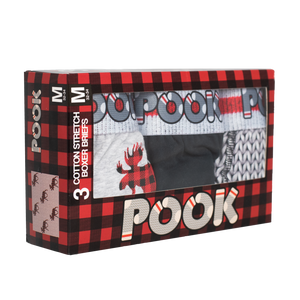 Pook Men's Boxers (3 PACK) - Black, Moose, Grey Pook